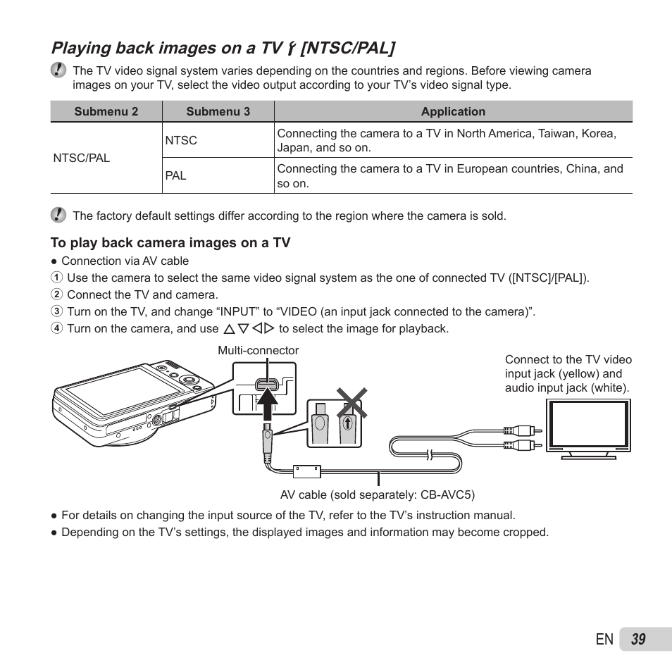 Playing back images on a tv, 39 en | Olympus VR-370 User Manual | Page 39 / 78