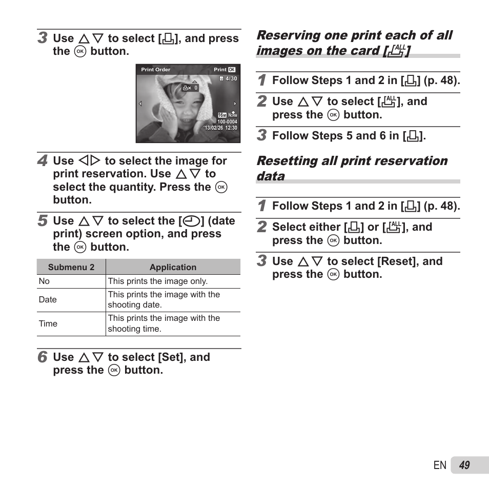 Resetting all print reservation data | Olympus VR-370 User Manual | Page 49 / 78