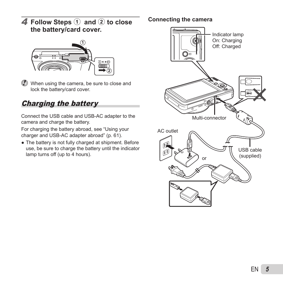 Charging the battery | Olympus VR-370 User Manual | Page 5 / 78