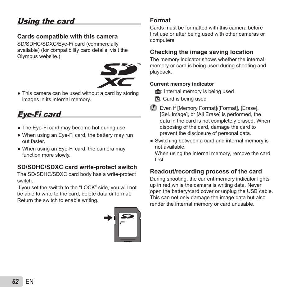 Using the card, Eye-fi card, 62 en | Olympus VR-370 User Manual | Page 62 / 78