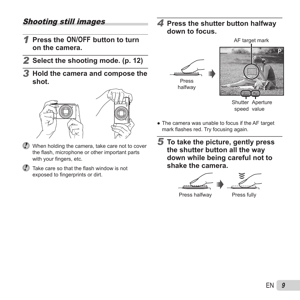 Shooting, Shooting still images | Olympus VR-370 User Manual | Page 9 / 78