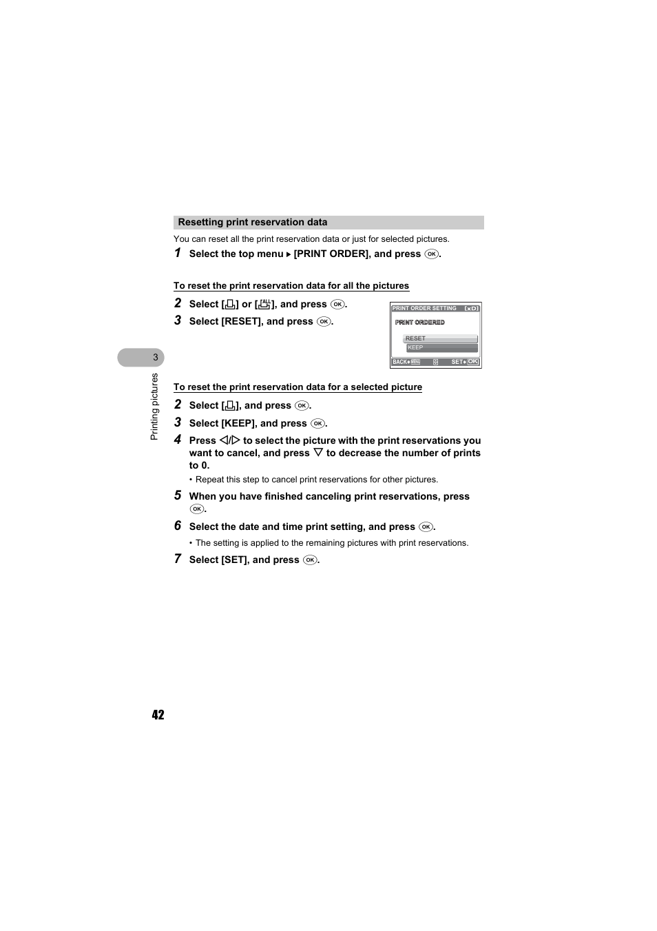Resetting print reservation data | Olympus FE-130 User Manual | Page 42 / 80