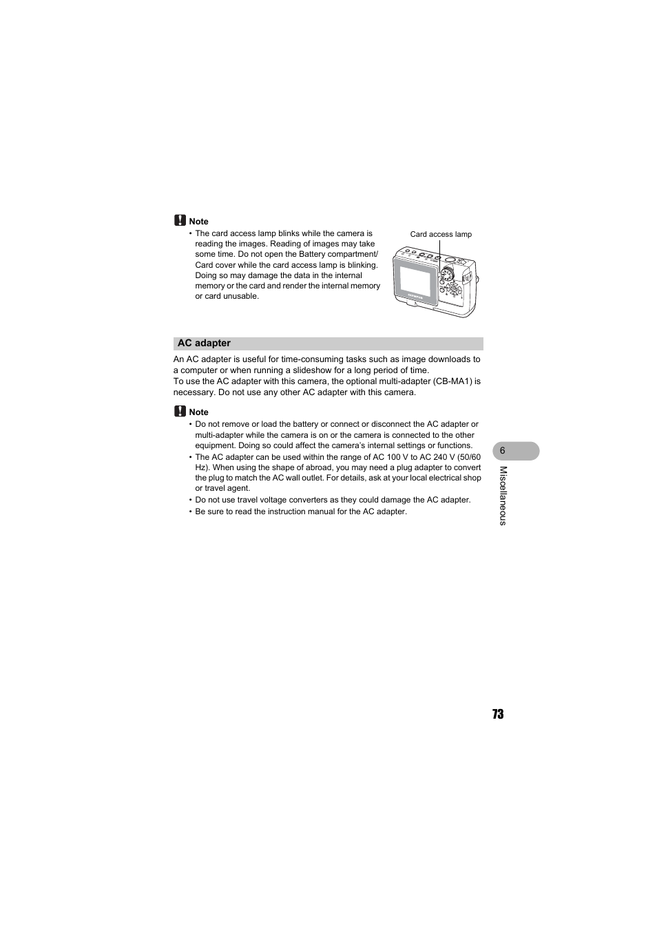 Ac adapter | Olympus FE-130 User Manual | Page 73 / 80