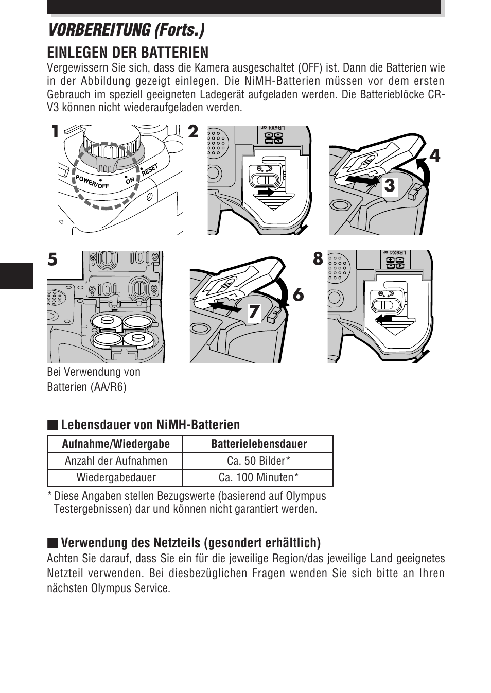 Vorbereitung (forts.) | Olympus E-100 RS User Manual | Page 100 / 172