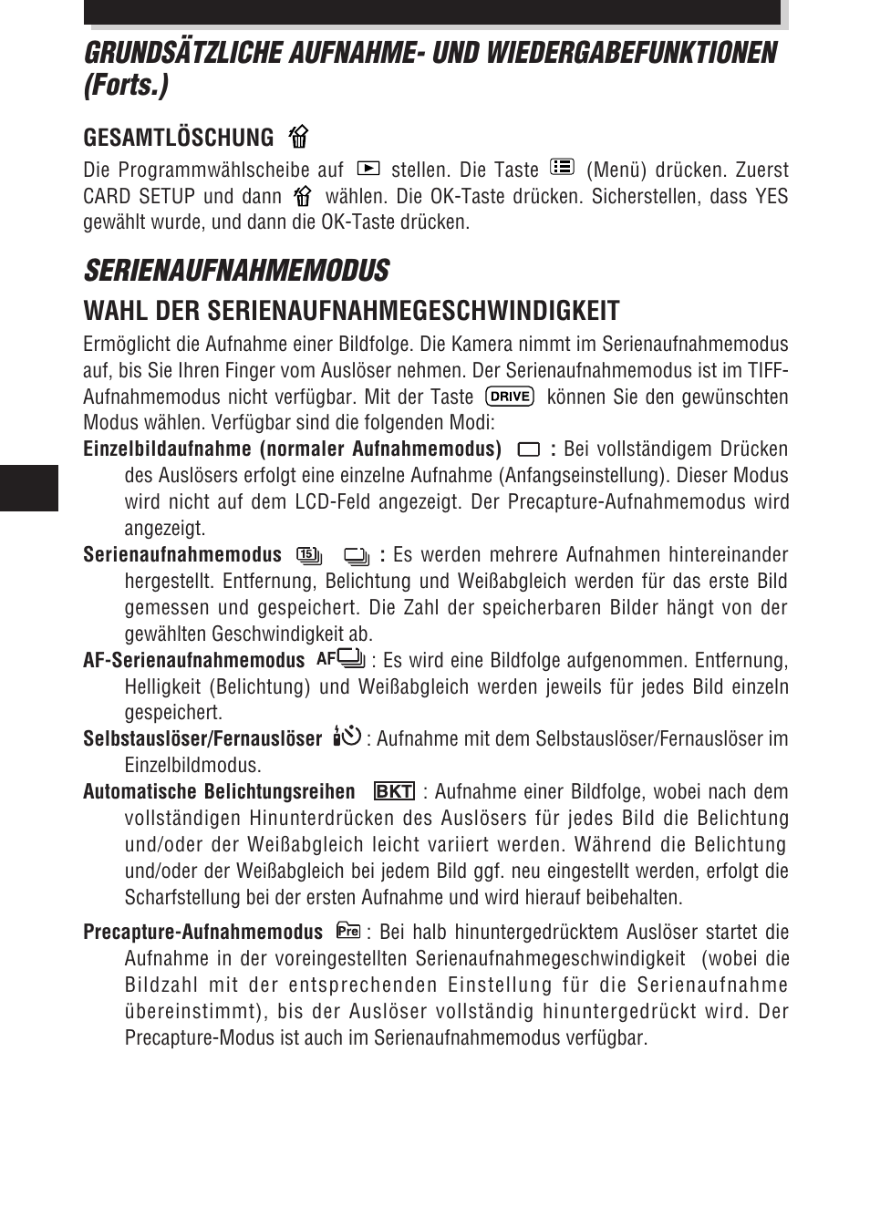 Wahl der serienaufnahmegeschwindigkeit | Olympus E-100 RS User Manual | Page 110 / 172