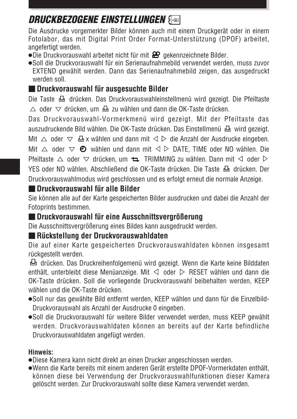 Druckbezogene einstellungen | Olympus E-100 RS User Manual | Page 122 / 172