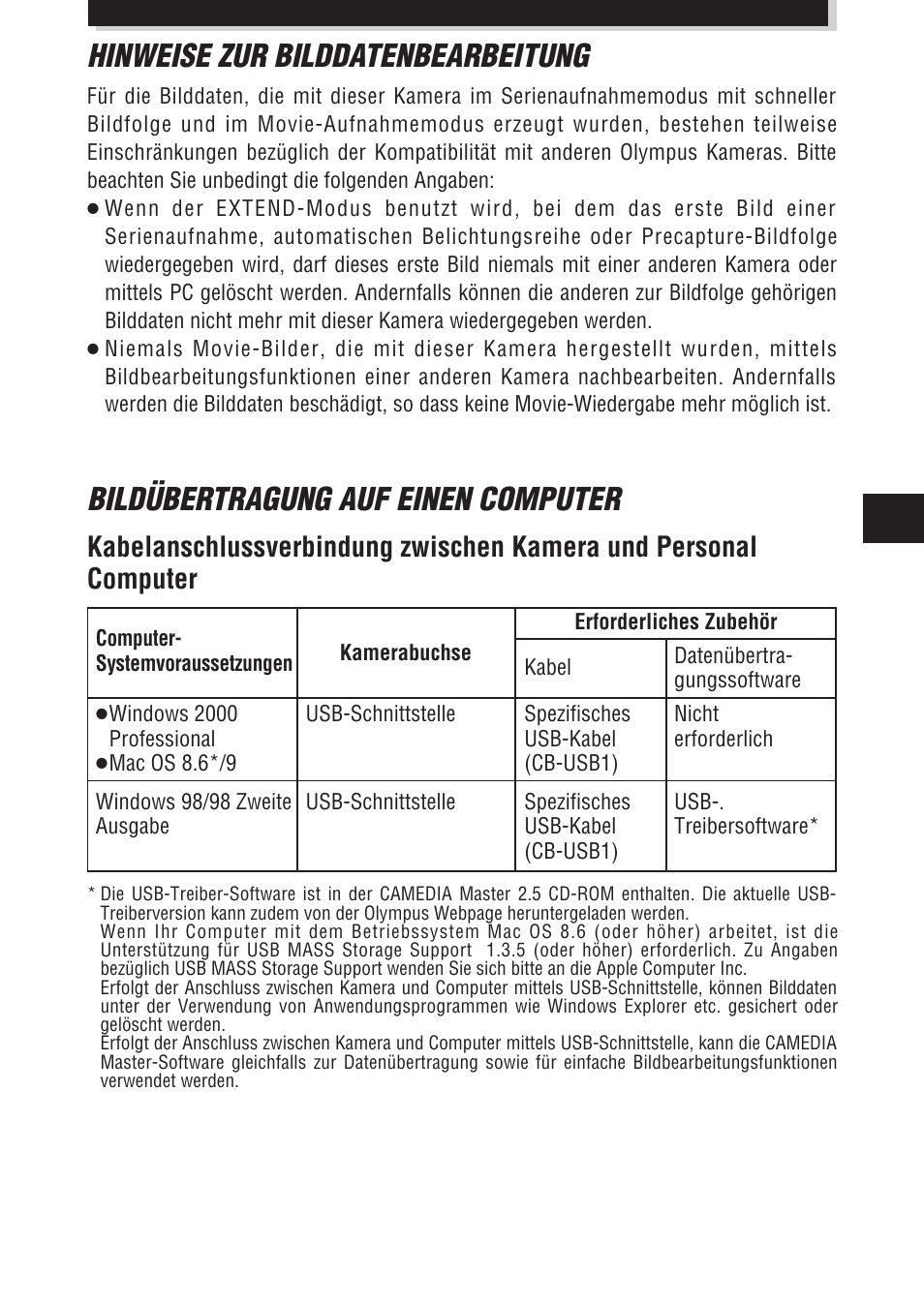 Bildübertragung auf einen computer, Hinweise zur bilddatenbearbeitung | Olympus E-100 RS User Manual | Page 123 / 172