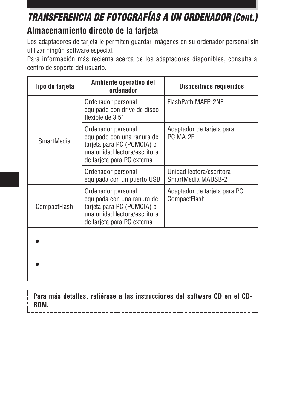 Almacenamiento directo de la tarjeta | Olympus E-100 RS User Manual | Page 166 / 172