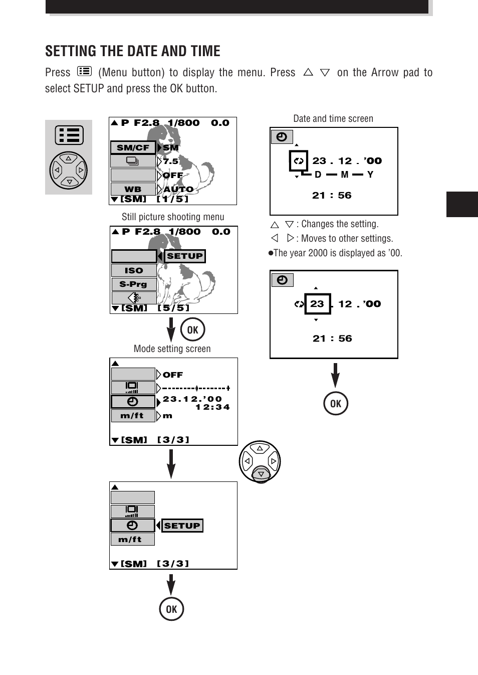 Setting the date and time | Olympus E-100 RS User Manual | Page 19 / 172