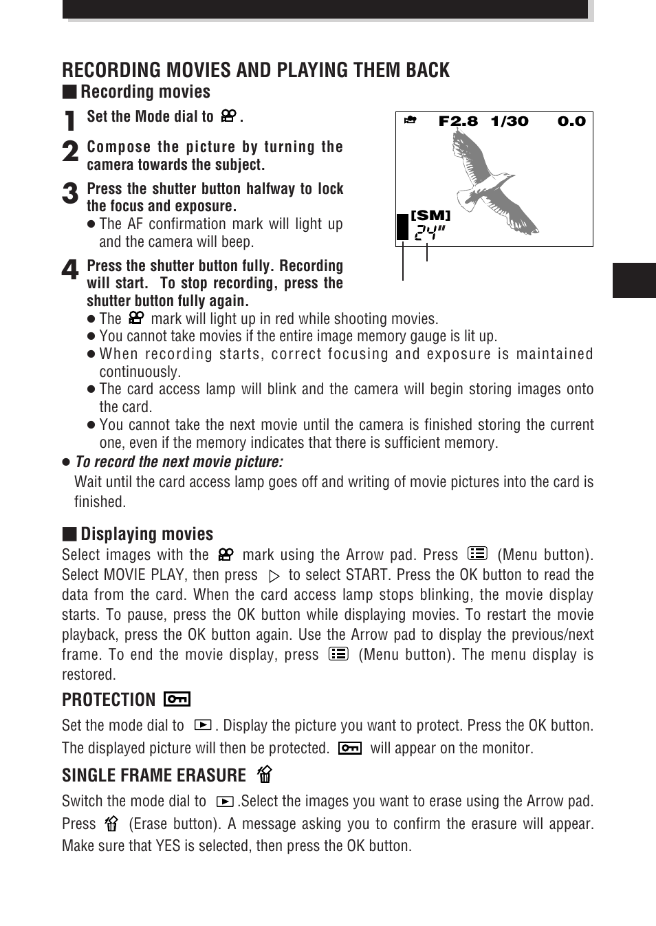Recording movies and playing them back | Olympus E-100 RS User Manual | Page 25 / 172
