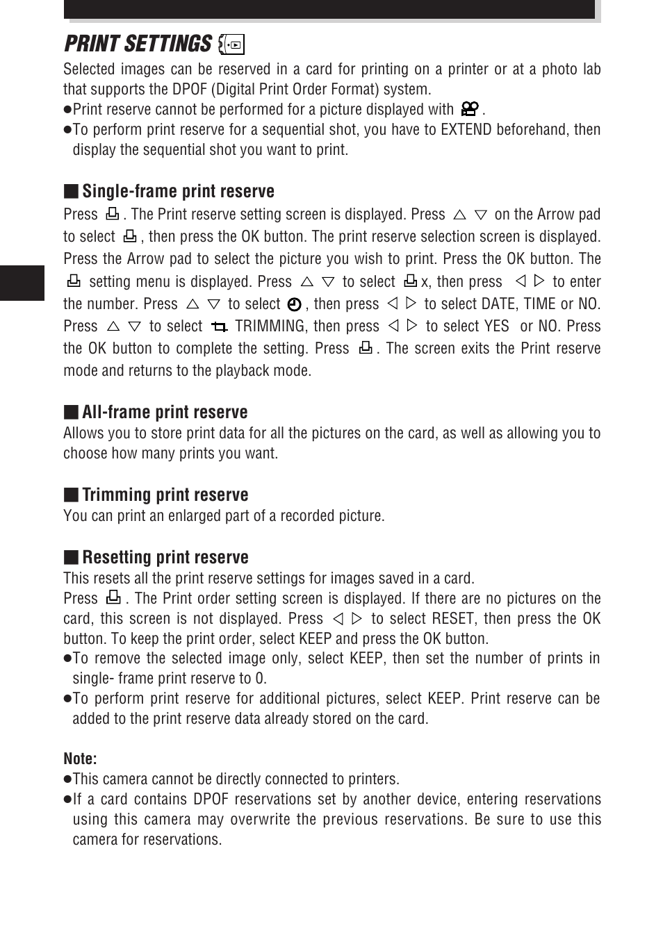 Print settings | Olympus E-100 RS User Manual | Page 38 / 172