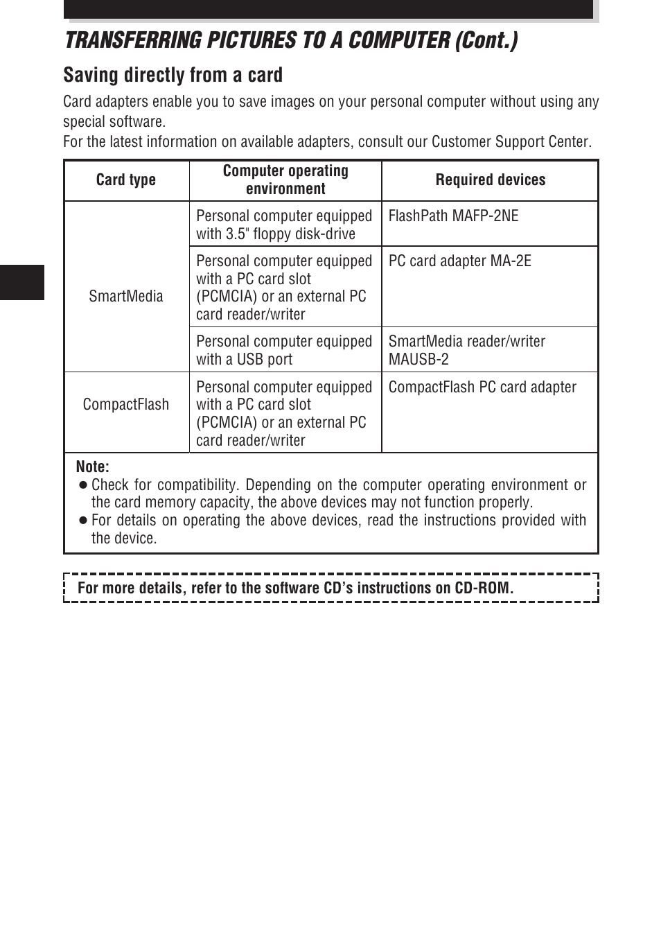 Transferring pictures to a computer (cont.), Saving directly from a card | Olympus E-100 RS User Manual | Page 40 / 172