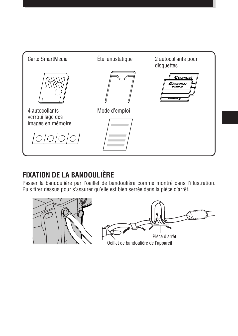 Fixation de la bandoulière | Olympus E-100 RS User Manual | Page 49 / 172