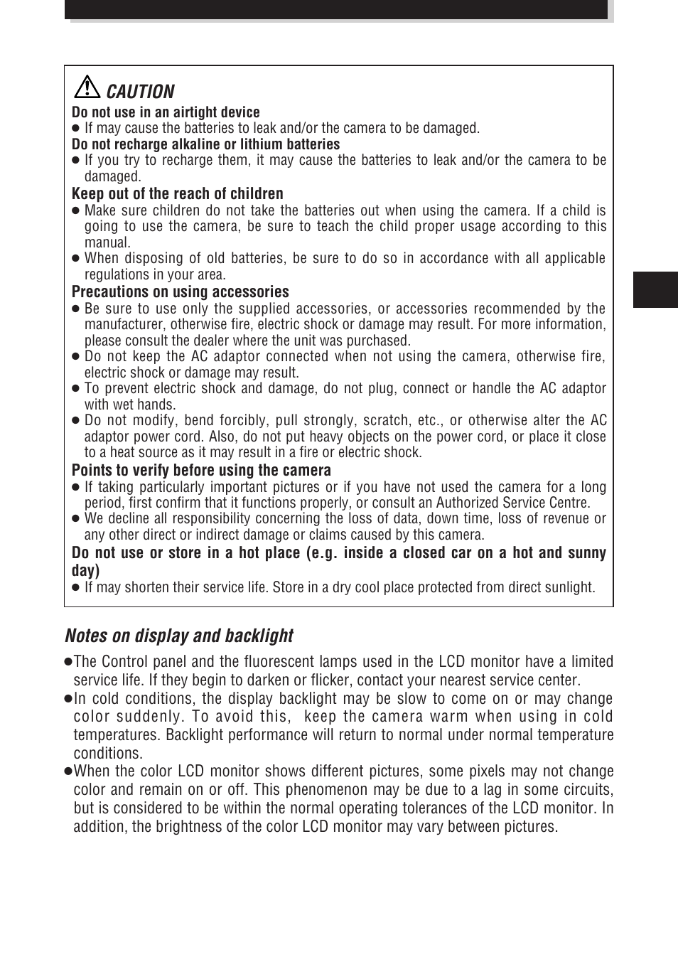 Caution | Olympus E-100 RS User Manual | Page 5 / 172