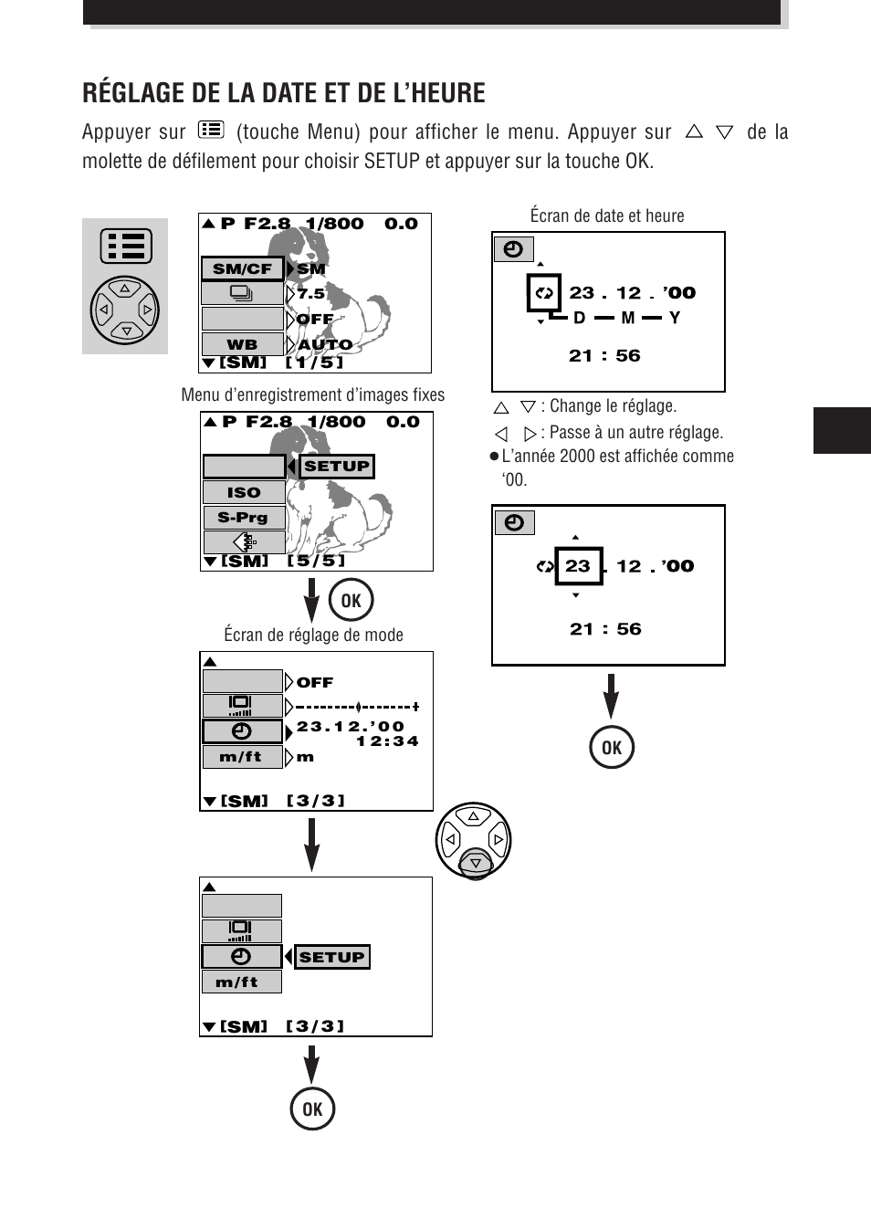 Réglage de la date et de l’heure | Olympus E-100 RS User Manual | Page 61 / 172