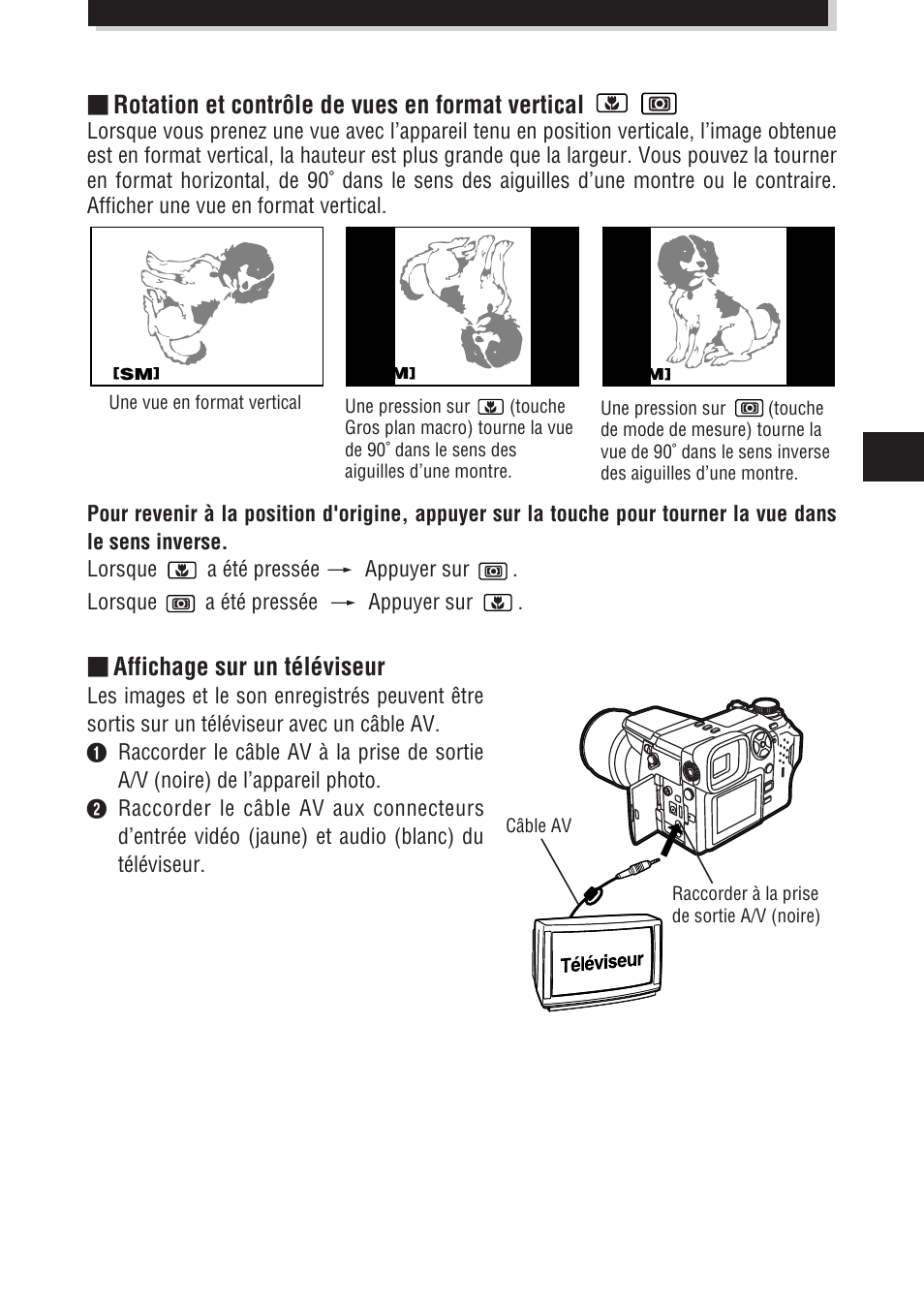 Affichage sur un téléviseur, Rotation et contrôle de vues en format vertical | Olympus E-100 RS User Manual | Page 71 / 172