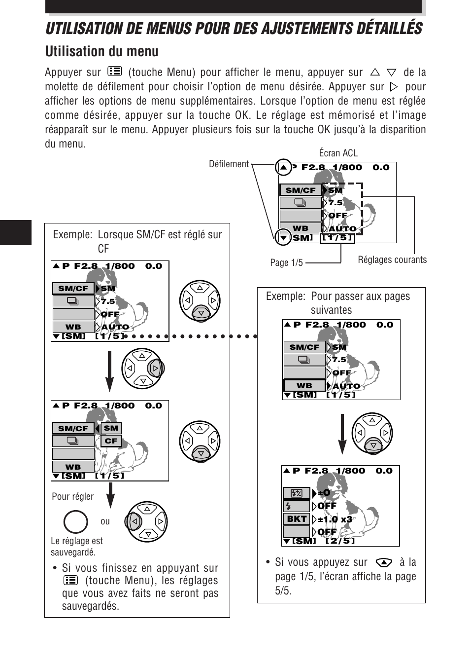 Utilisation du menu | Olympus E-100 RS User Manual | Page 72 / 172
