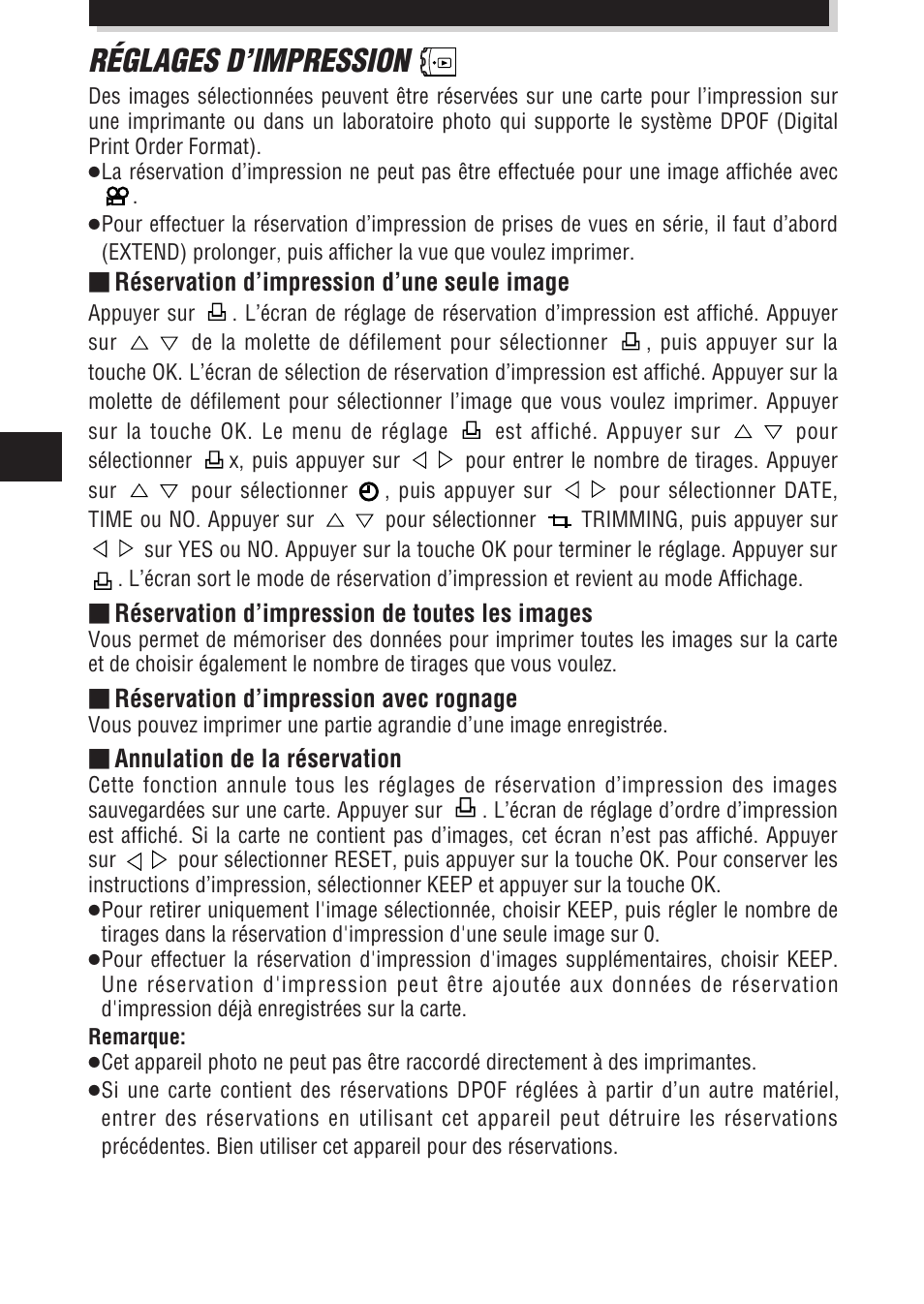 Réglages d’impression | Olympus E-100 RS User Manual | Page 80 / 172