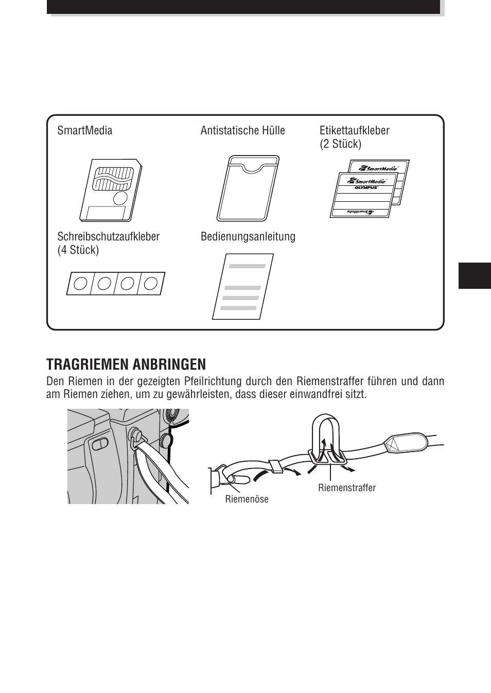 Tragriemen anbringen | Olympus E-100 RS User Manual | Page 91 / 172