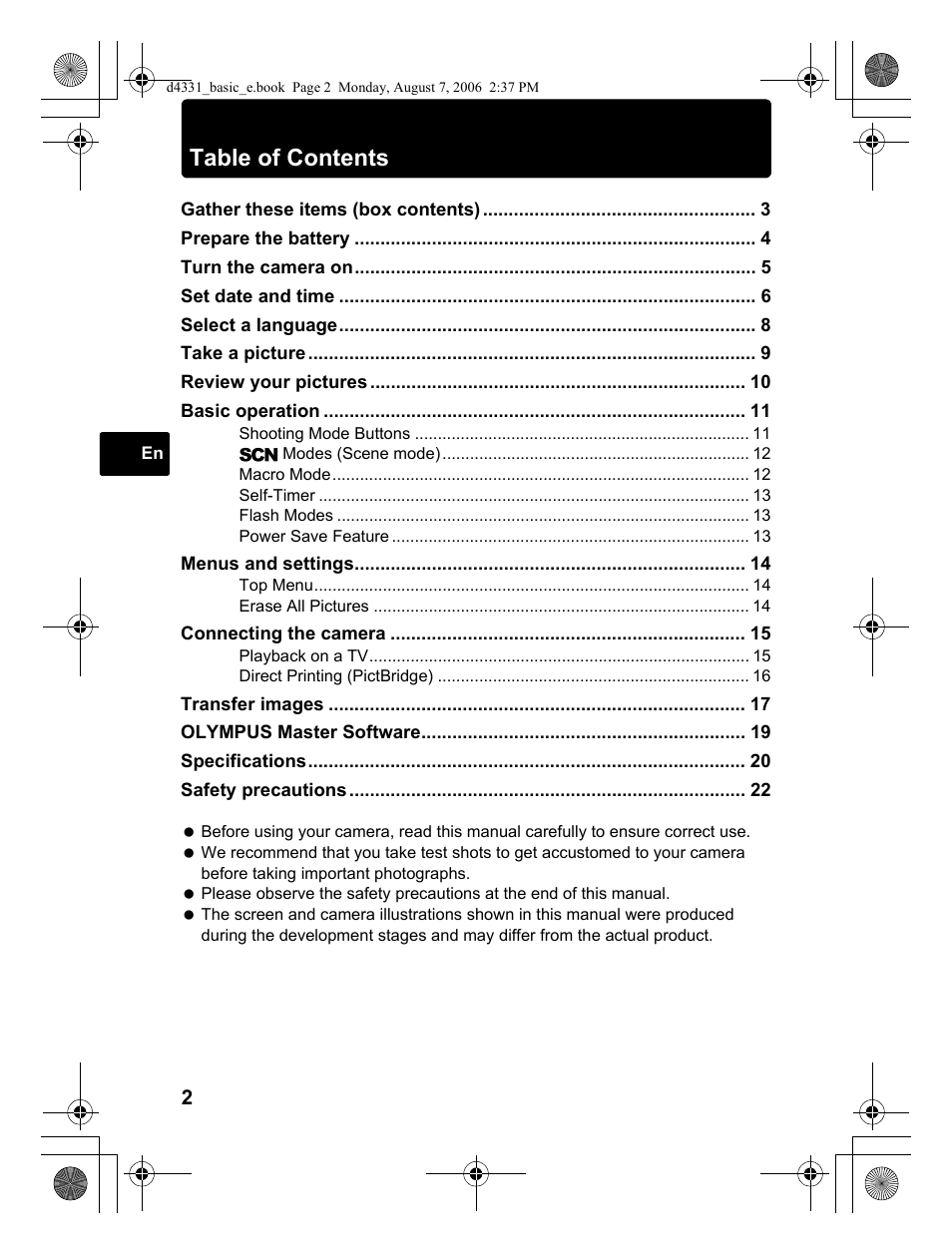 Olympus Stylus 1000 User Manual | Page 2 / 84