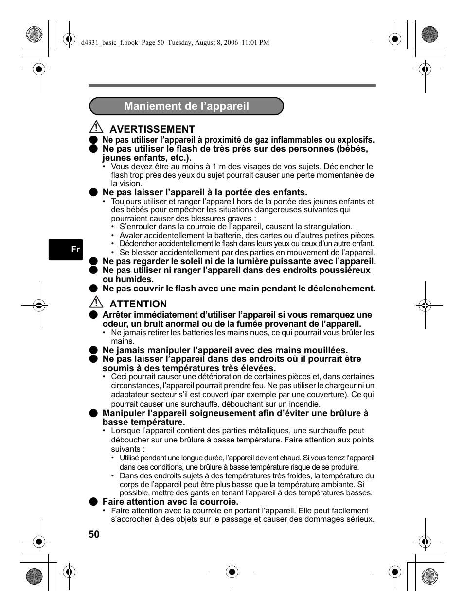 Maniement de l’appareil | Olympus Stylus 1000 User Manual | Page 50 / 84