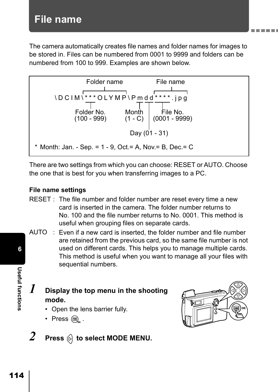 File name, P.114 | Olympus D-550 Zoom User Manual | Page 115 / 178