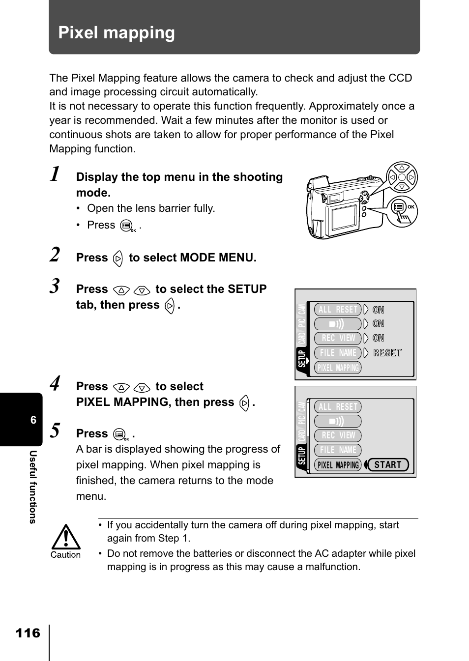 Pixel mapping, P.116 | Olympus D-550 Zoom User Manual | Page 117 / 178