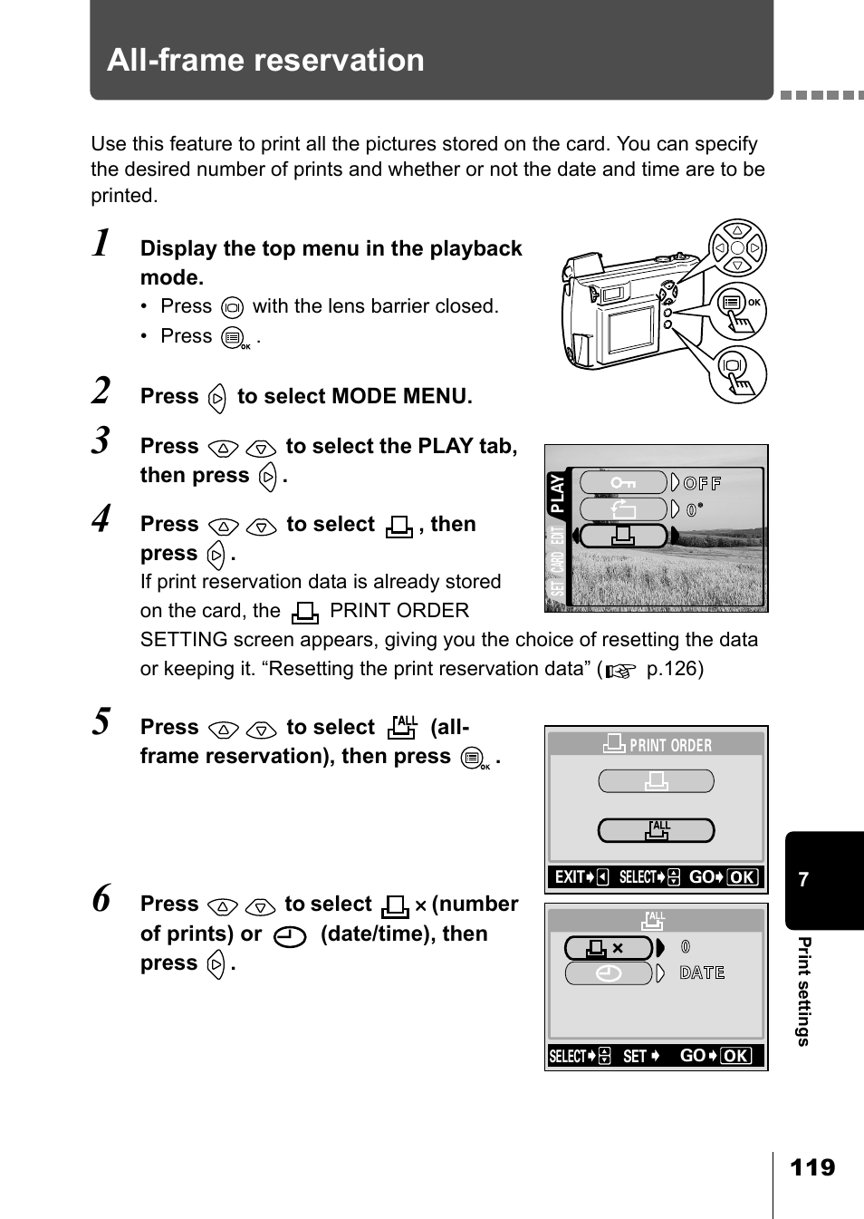 All-frame reservation | Olympus D-550 Zoom User Manual | Page 120 / 178