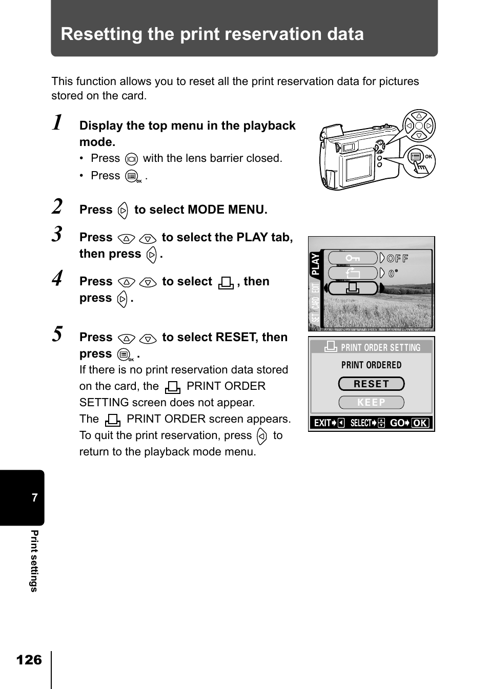 Resetting the print reservation data, P.126) | Olympus D-550 Zoom User Manual | Page 127 / 178