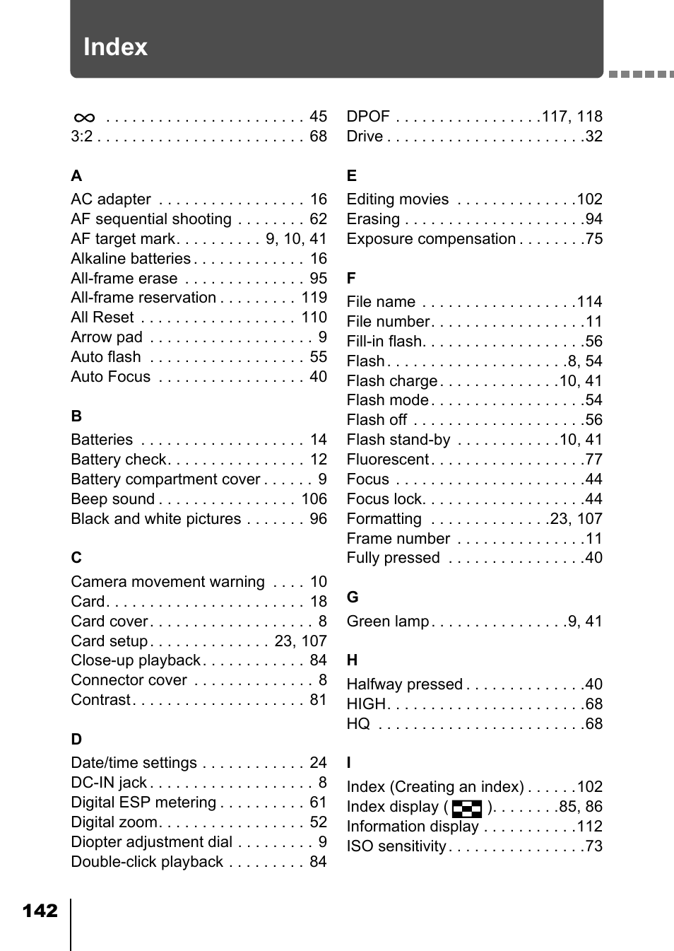 Index | Olympus D-550 Zoom User Manual | Page 143 / 178