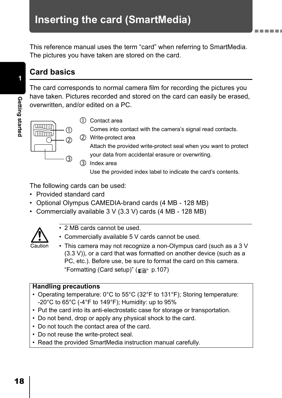 Inserting the card (smartmedia), C d e, Card basics | Olympus D-550 Zoom User Manual | Page 19 / 178