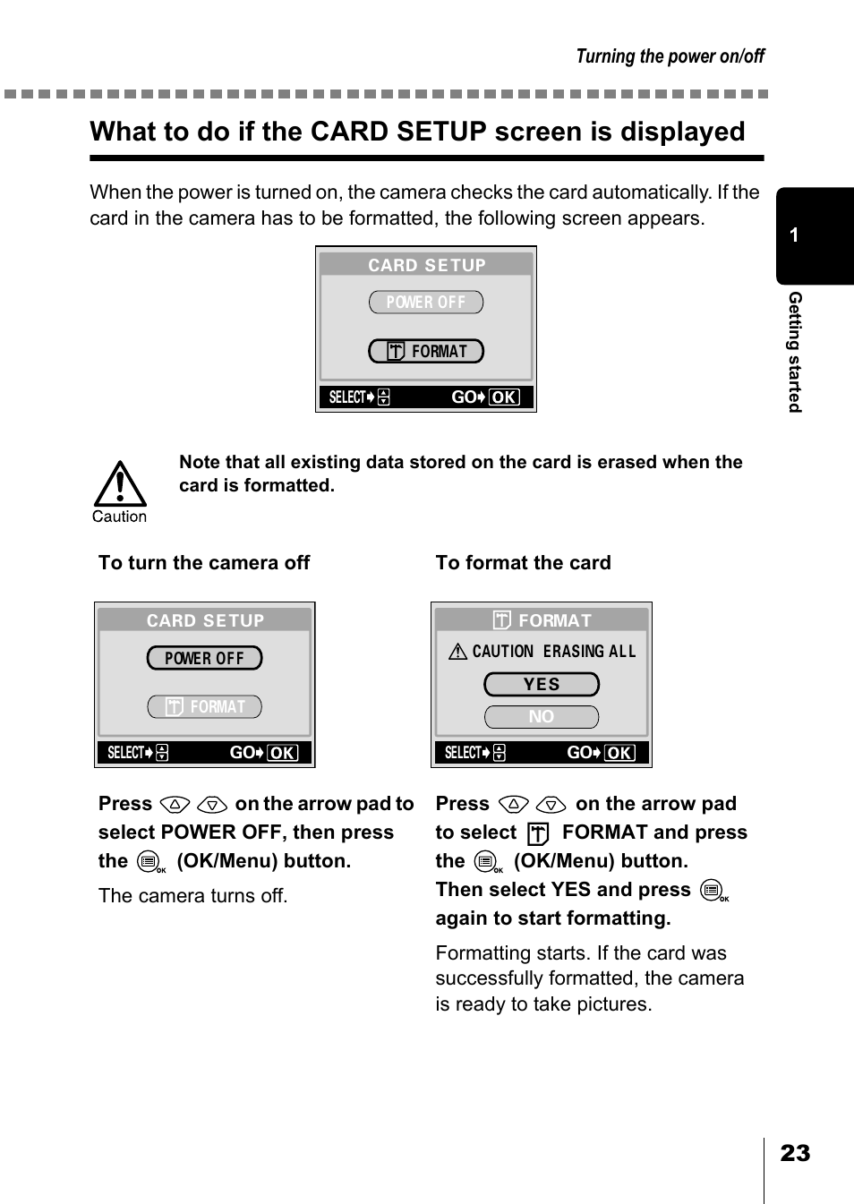 What to do if the card setup screen is displayed | Olympus D-550 Zoom User Manual | Page 24 / 178