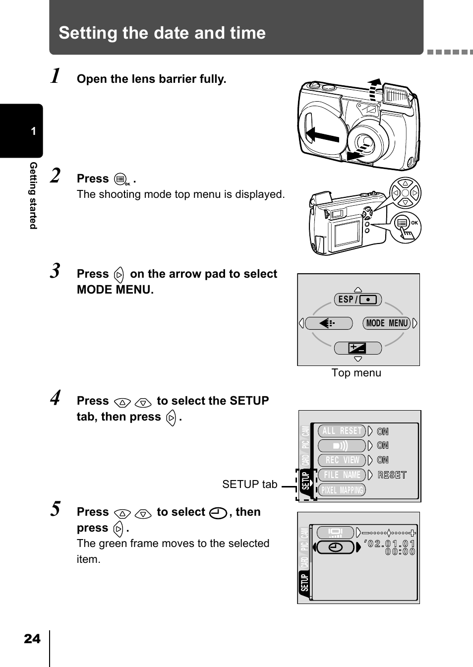 Setting the date and time, P.24 | Olympus D-550 Zoom User Manual | Page 25 / 178