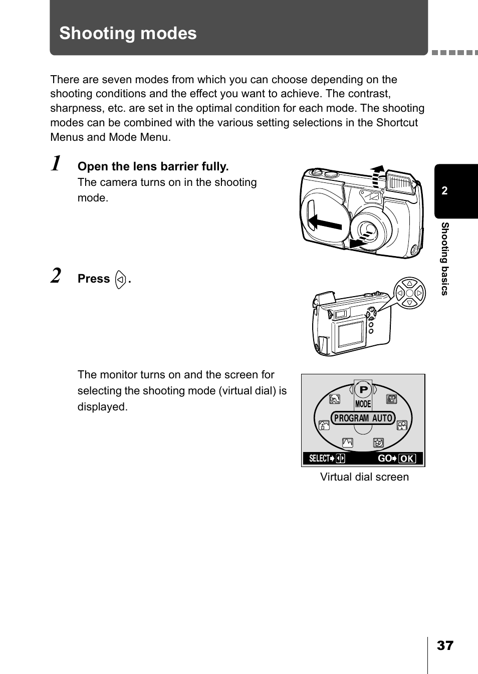 Shooting modes, P.37 | Olympus D-550 Zoom User Manual | Page 38 / 178