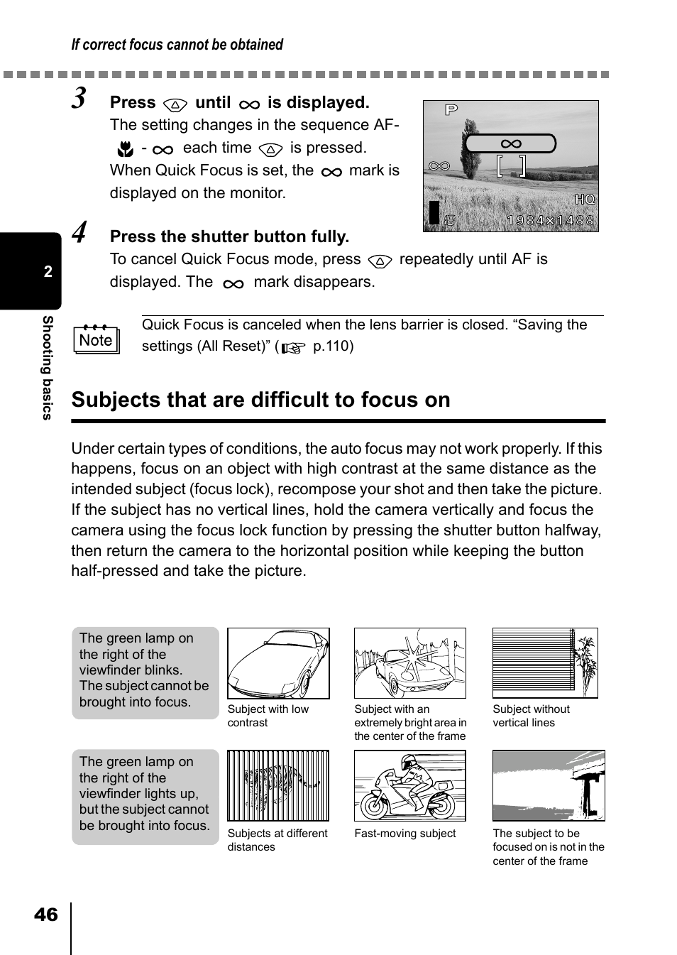 Subjects that are difficult to focus on | Olympus D-550 Zoom User Manual | Page 47 / 178