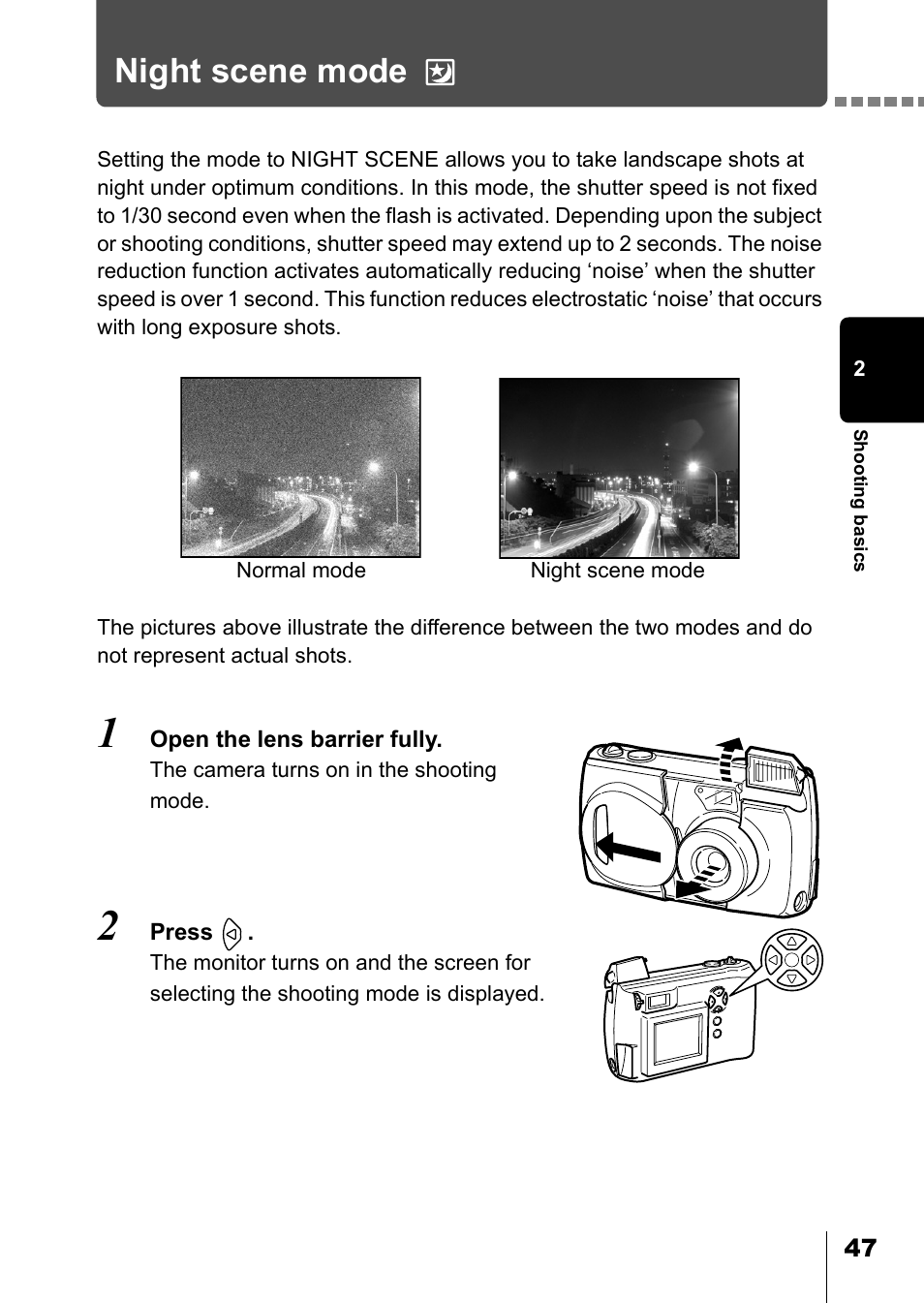 Night scene mode, P.47) | Olympus D-550 Zoom User Manual | Page 48 / 178