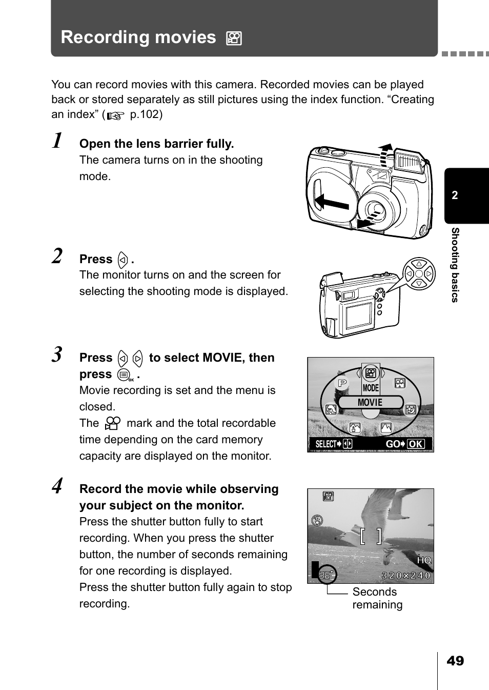 Recording movies, P.49) | Olympus D-550 Zoom User Manual | Page 50 / 178