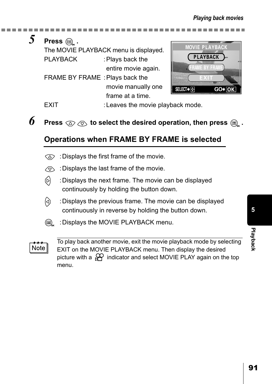 Operations when frame by frame is selected | Olympus D-550 Zoom User Manual | Page 92 / 178