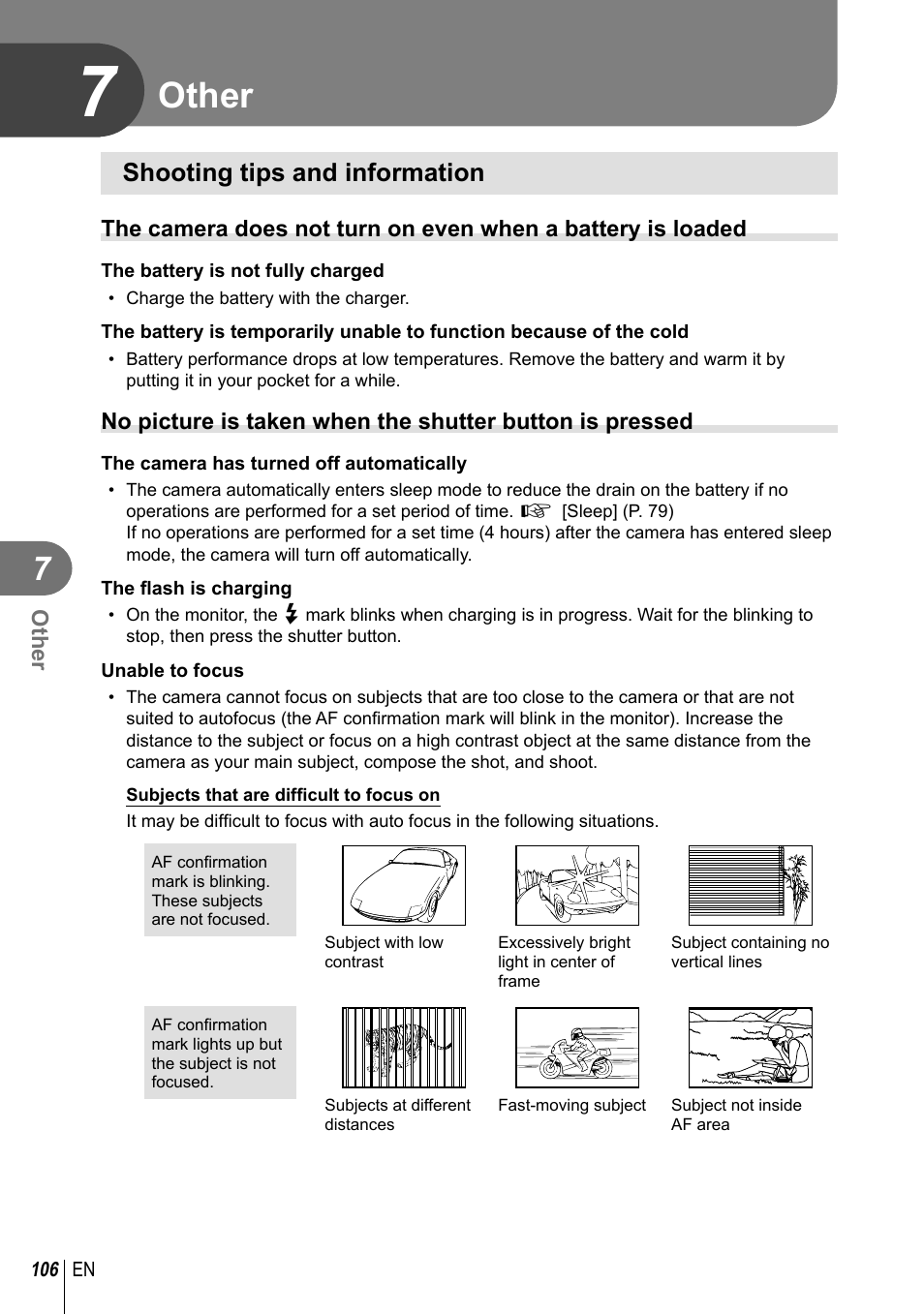 Other, Shooting tips and information | Olympus E-P5 User Manual | Page 106 / 149