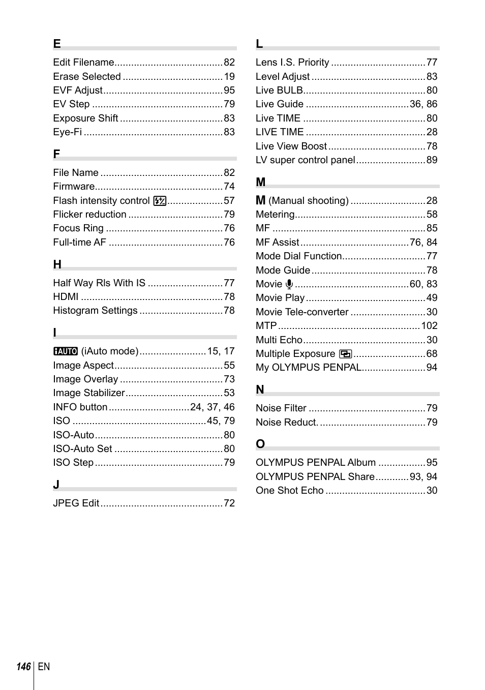 Olympus E-P5 User Manual | Page 146 / 149