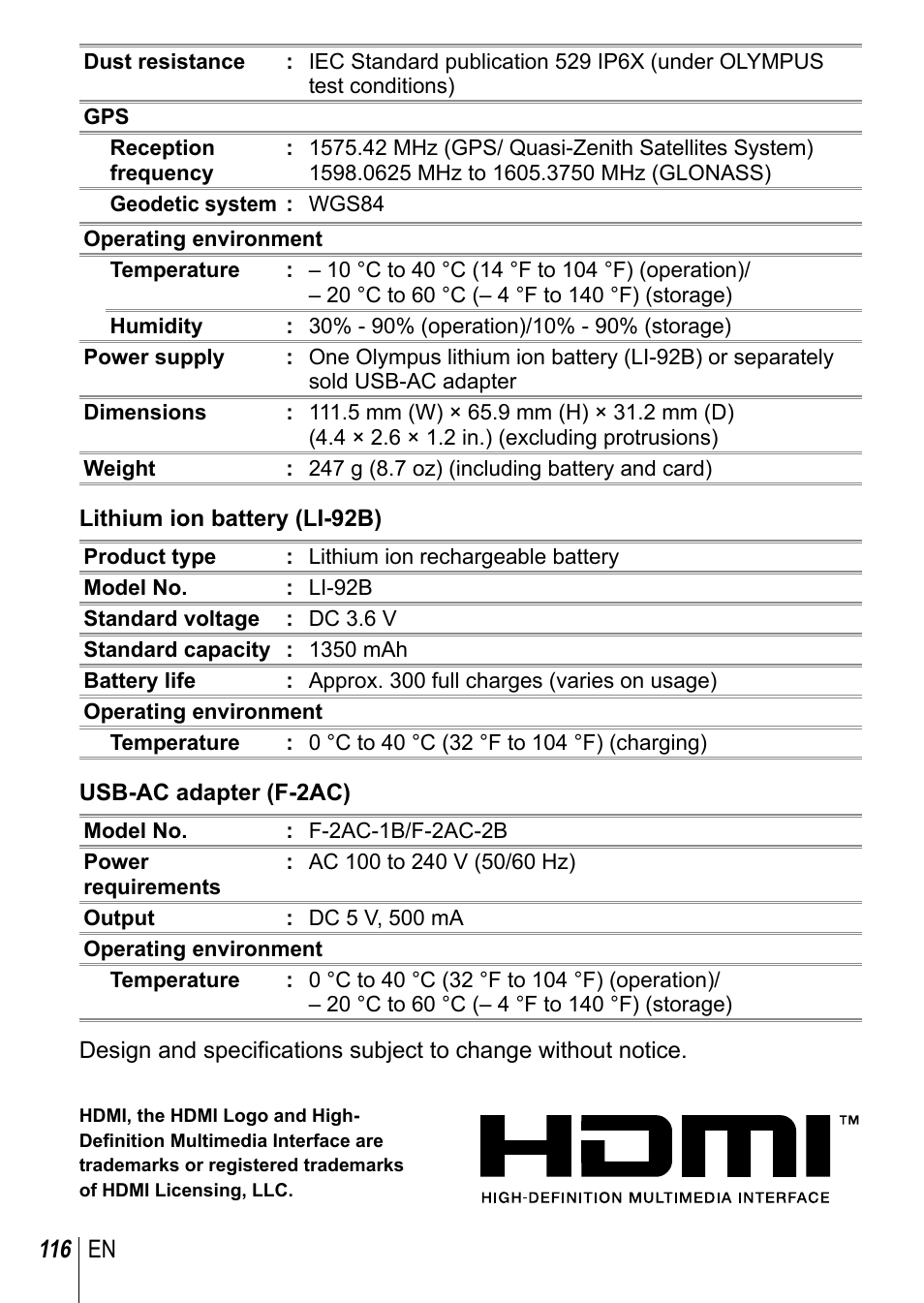 Olympus TG-3 User Manual | Page 116 / 118