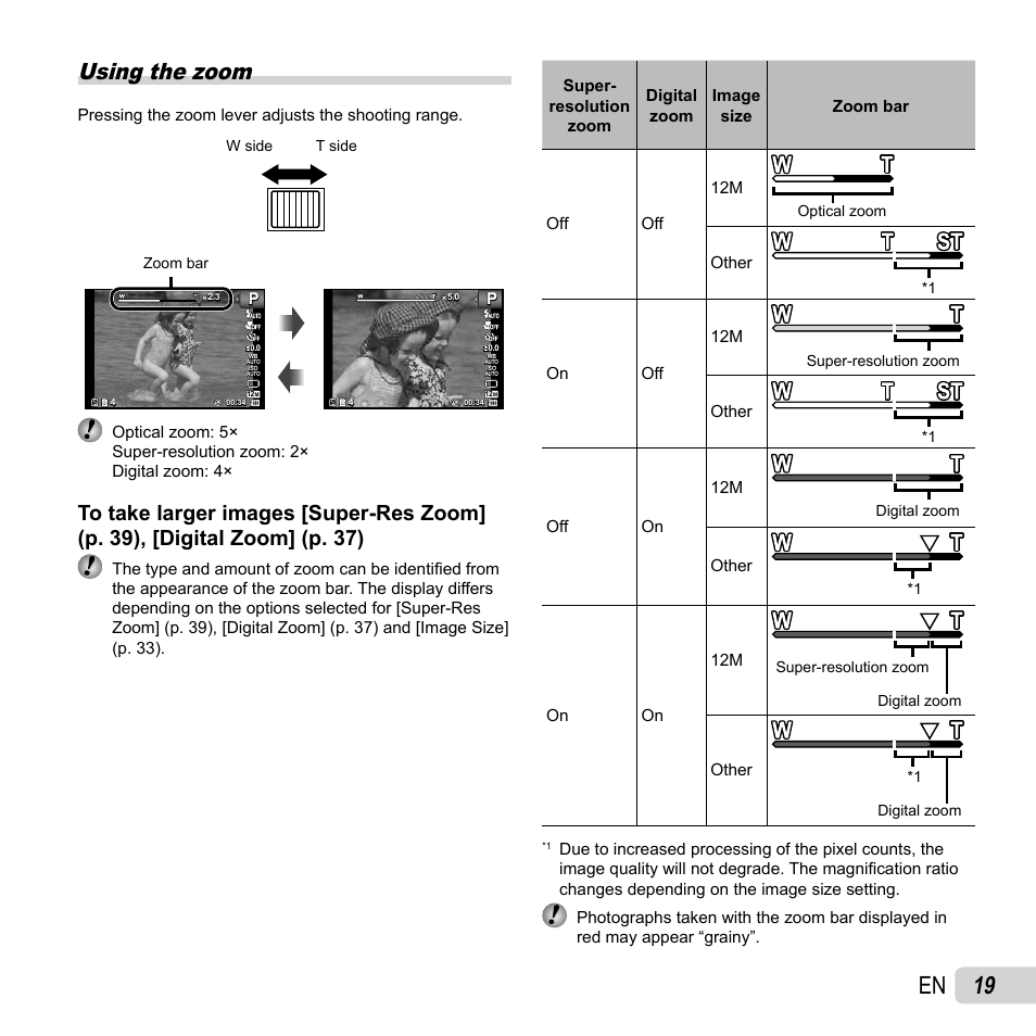 19 en, Using the zoom | Olympus Tough TG-820 iHS User Manual | Page 19 / 83