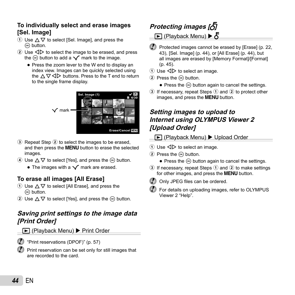 44 en, Protecting images [ protecting images [ r r | Olympus Tough TG-820 iHS User Manual | Page 44 / 83
