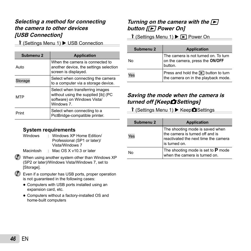 46 en, Turning on the camera with the | Olympus Tough TG-820 iHS User Manual | Page 46 / 83