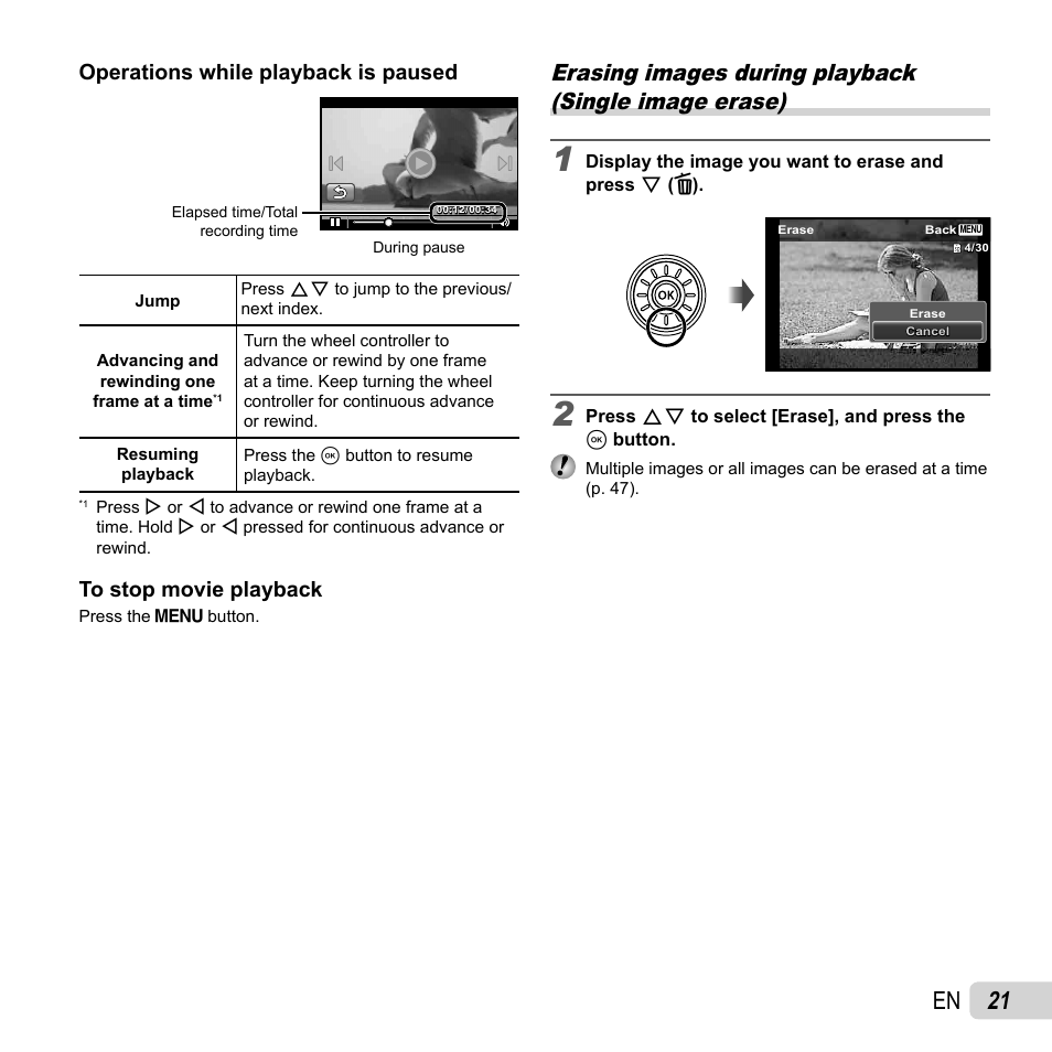 21 en, Operations while playback is paused | Olympus SZ-31MR iHS User Manual | Page 21 / 82