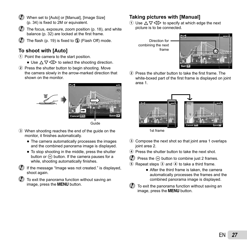 27 en, Taking pictures with [manual | Olympus SZ-31MR iHS User Manual | Page 27 / 82