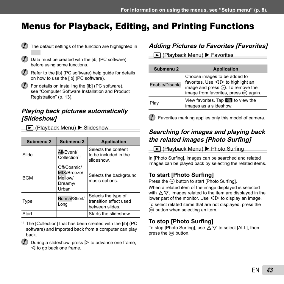 43 en, Adding pictures to favorites [favorites | Olympus SZ-31MR iHS User Manual | Page 43 / 82