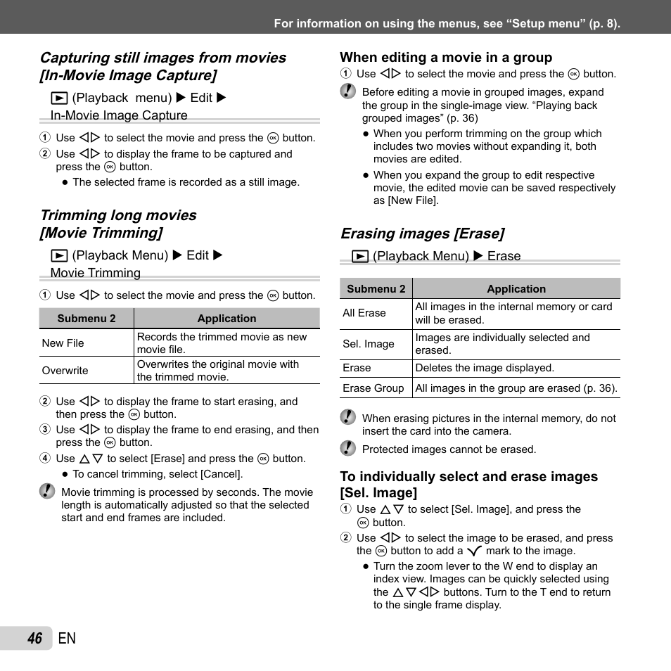 46 en, Erasing images [erase | Olympus SZ-31MR iHS User Manual | Page 46 / 82