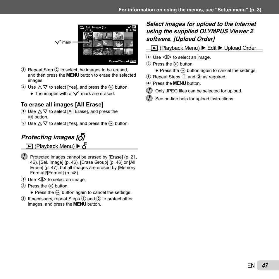 47 en, Protecting images [ protecting images [ r r | Olympus SZ-31MR iHS User Manual | Page 47 / 82