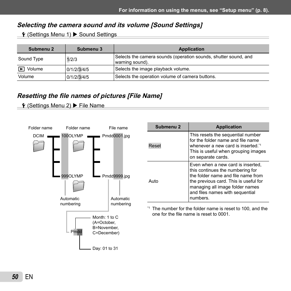50 en, Resetting the fi le names of pictures [file name | Olympus SZ-31MR iHS User Manual | Page 50 / 82